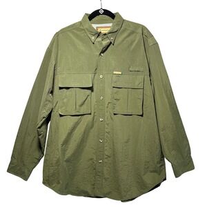 Remington Outdoors Long Sleeve Button Up Shirt Mens L Green Nylon Vented Fishing